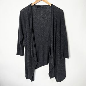 Eileen Fisher Cardigan Linen Blend Dark Gray Open Waterfall Front Women's M